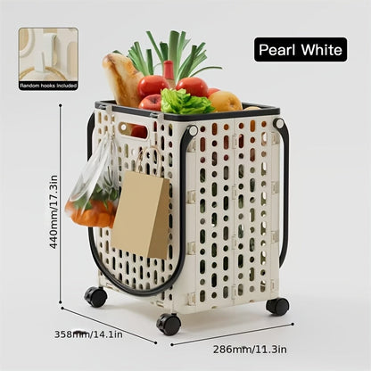 Foldable Shopping Cart with Wheels and Handle Large Capacity Portable Trolley for Grocery Camping Travel Laundry Beach Outdoor Home