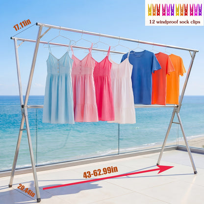 Clothes Drying Rack Collapsible Freestanding, Heavy Duty Stainless Steel Laundry Drying Rack Indoor Outdoor