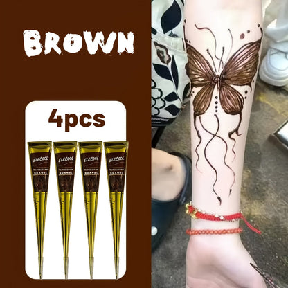 Temporary Semi-Permanent Tattoo Paste Kit - Body Art Gel in Brown & Black with Tattoo Templates