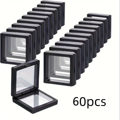 3D Floating Jewelry Display Box Set with Black Frames, Clear Flexible Panels and 30- or 60-Piece Options