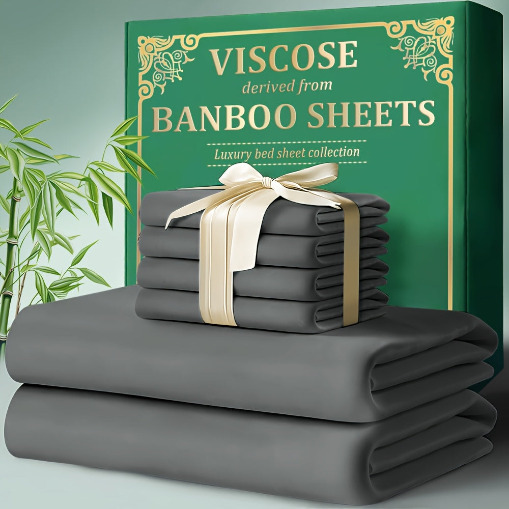 Bamboo Fitted Sheet Set 4-Piece Deep Pocket 18"-24", 2200TC Ultra- Cool Breathable Bed Sheets, Anti-Shrink Fade-Resistant