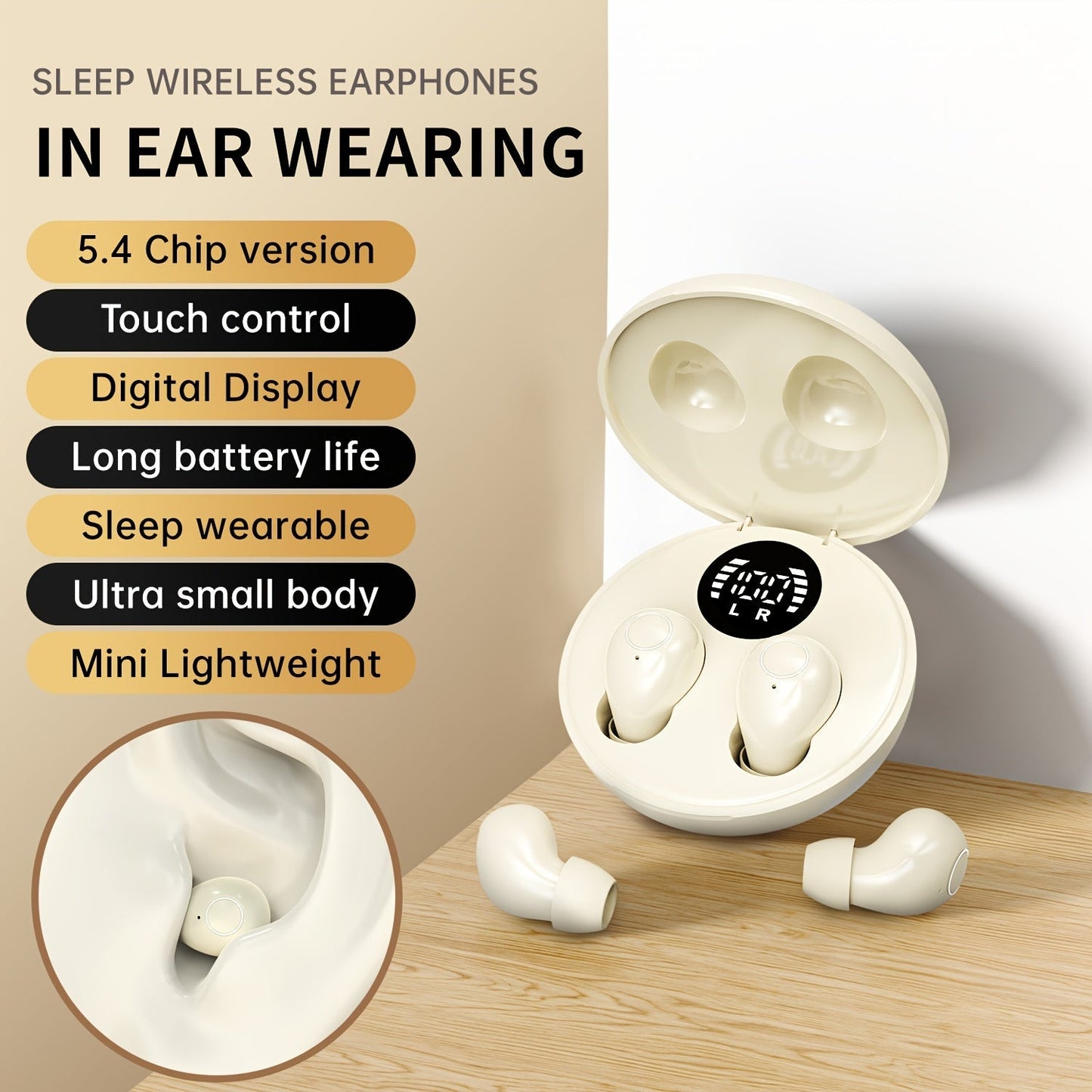 Sleep Bluetooth Earphones Ultra-Thin Design Deep Sleep Mode 18D Bass Microphone Wireless for Home for an Everyday Personal Care Routine