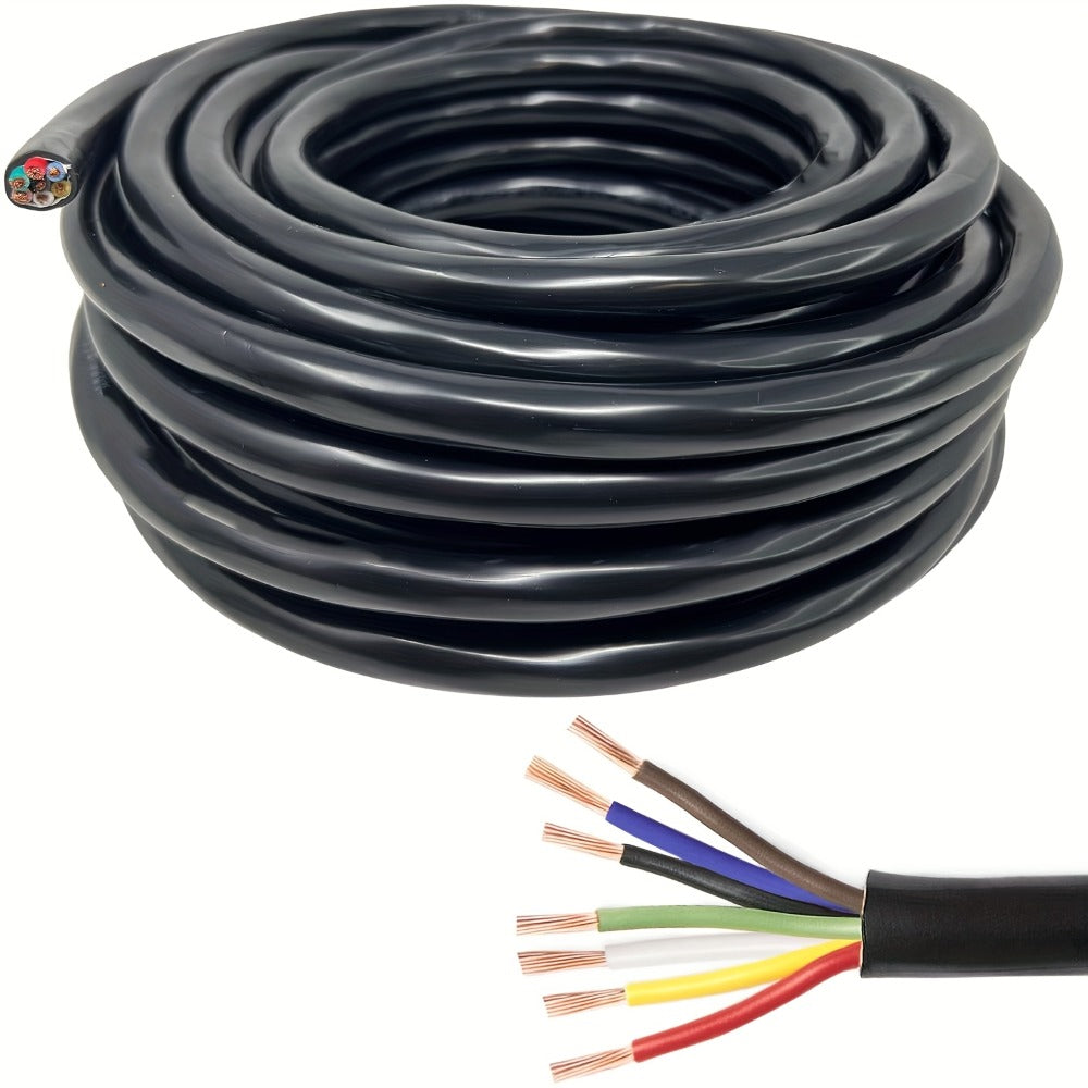 7-Way Trailer Wire 14 Gauge CCA 7 Conductor Color-Coded Heavy Duty Wiring Harness for Trailer RV Camper – 50FT or 100FT