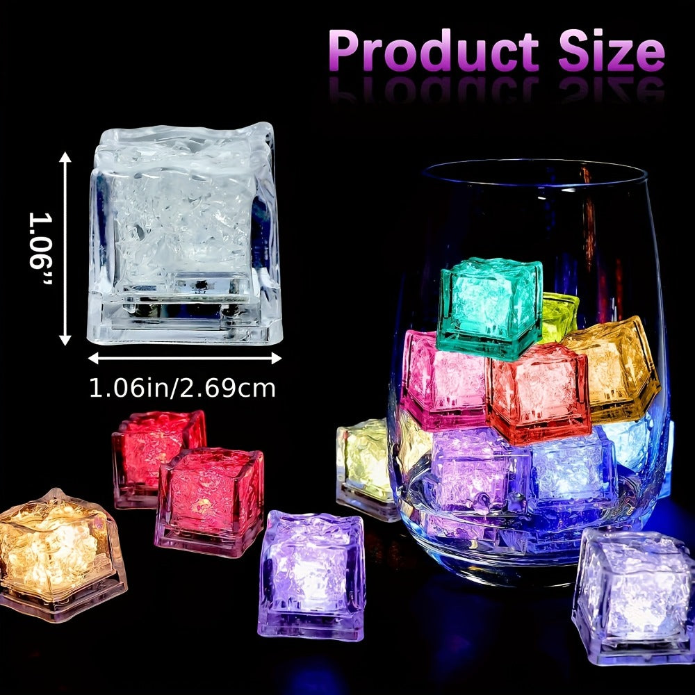 LED Ice Cube Lights Reusable Mixed Color, Flashing Sensory Light-Up Ice Cubes for Bar, Party & Wedding Decoration
