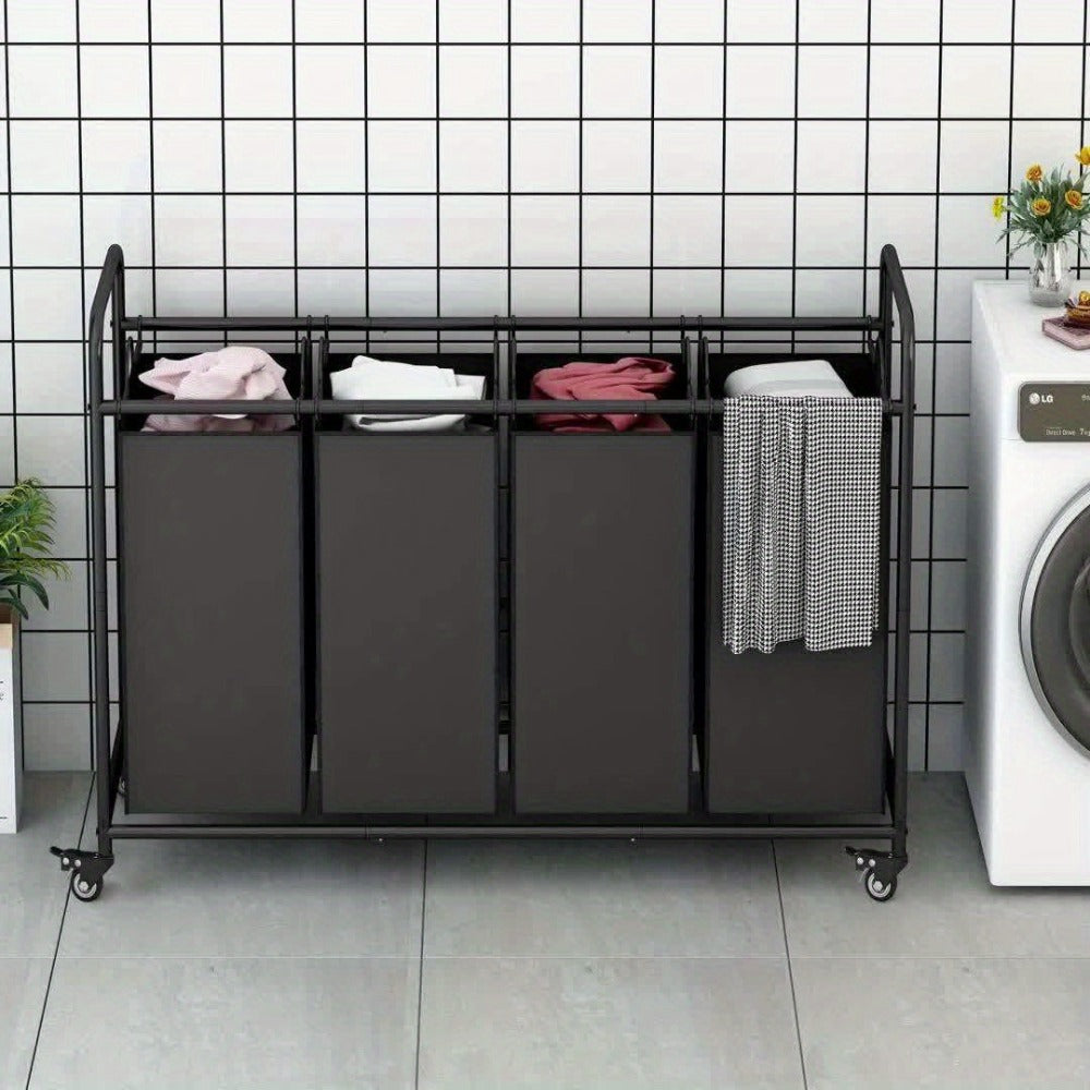 Rolling Laundry Sorter Hamper with Four Removable Fabric Bags, Caster Wheels and Four Color Configurations
