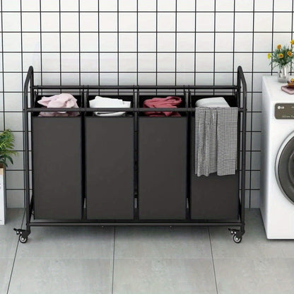 Rolling Laundry Sorter Hamper with Four Removable Fabric Bags, Caster Wheels and Four Color Configurations