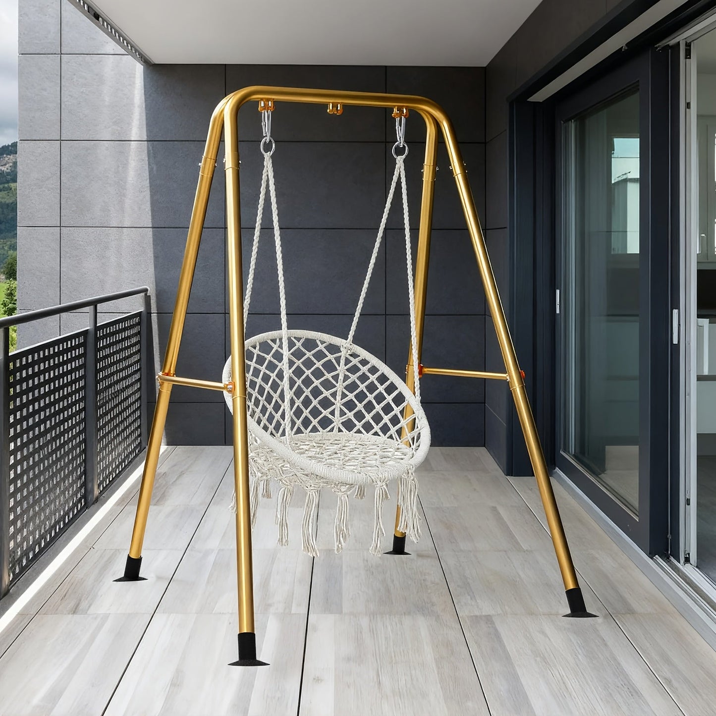 Hammock Chair Stand shown in the Golden Stand option