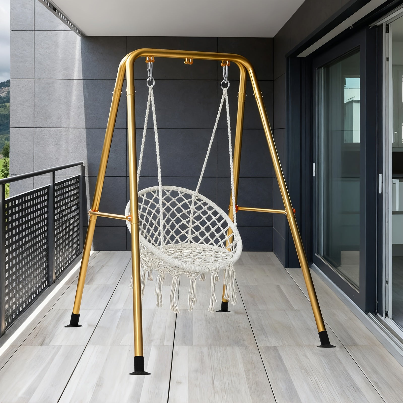 Hammock Chair Stand shown in the Golden Stand option
