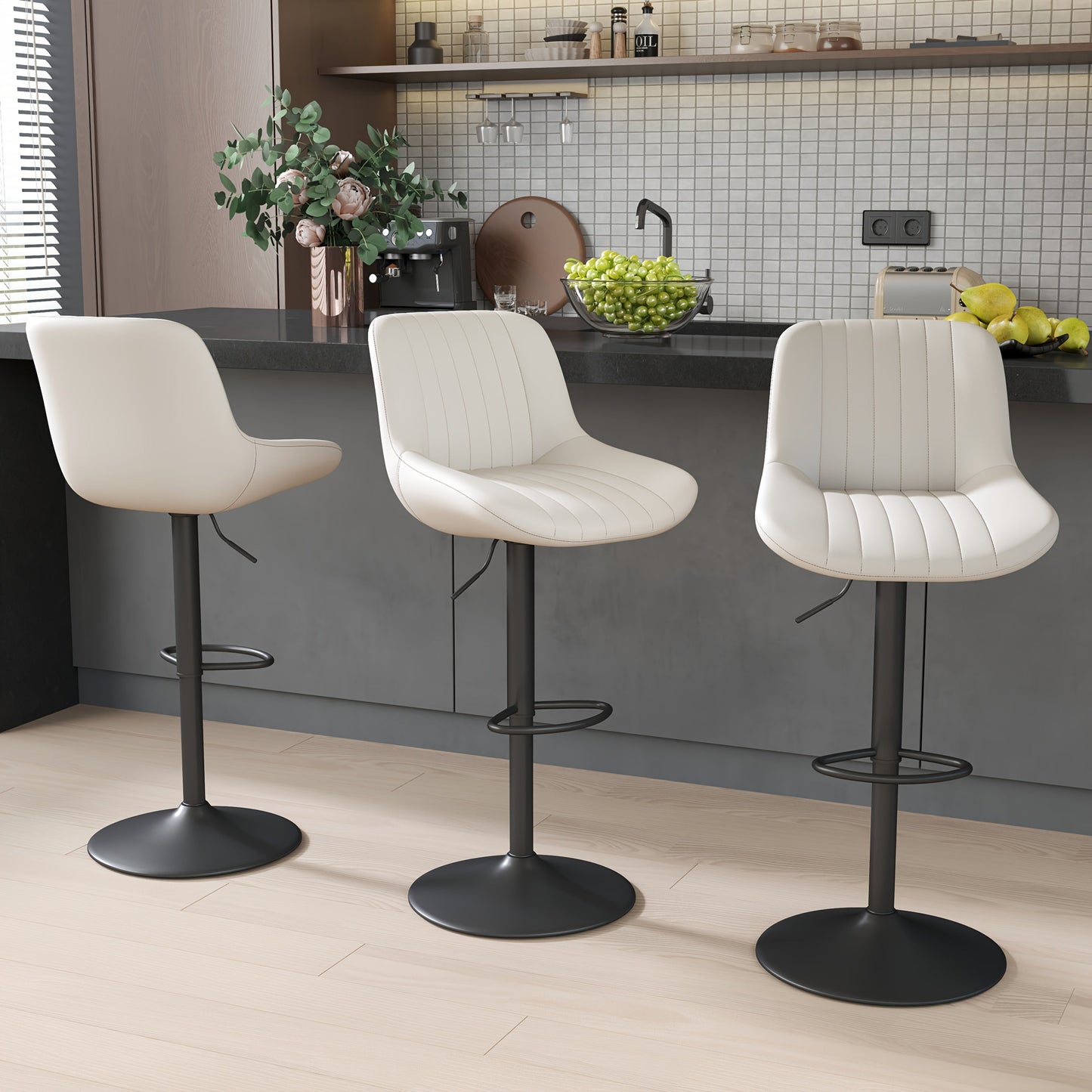 Bar Stool shown in the White, Set Of 3pcs option