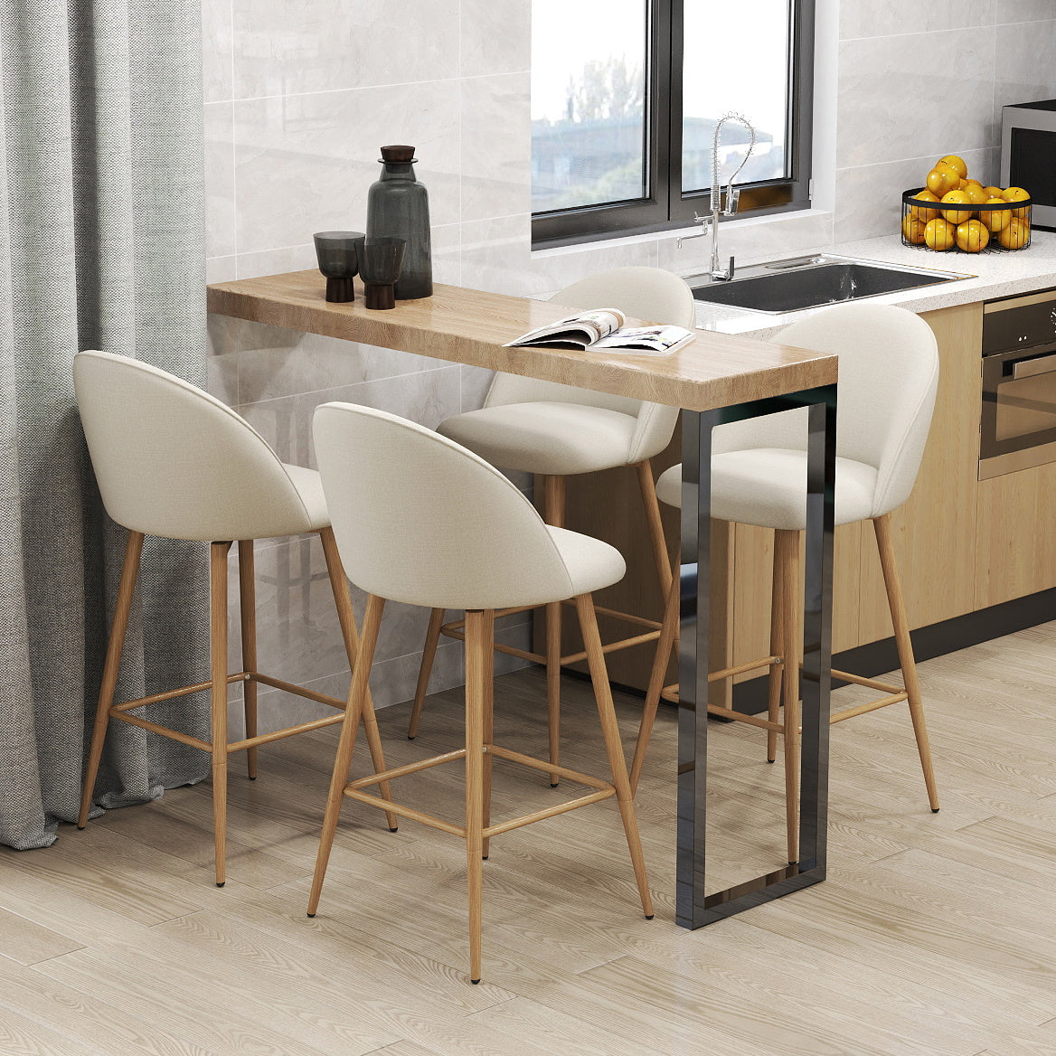 Counter Stool shown in the Beige Fabric - Set Of 2 option