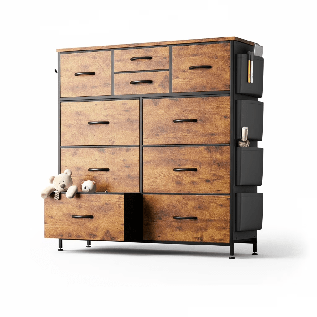 Dresser shown in the 10 Drawers(Side Pockets) - Brown option