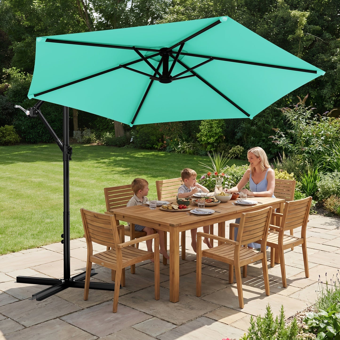 Cantilever Patio Umbrella shown in the Cerulean option