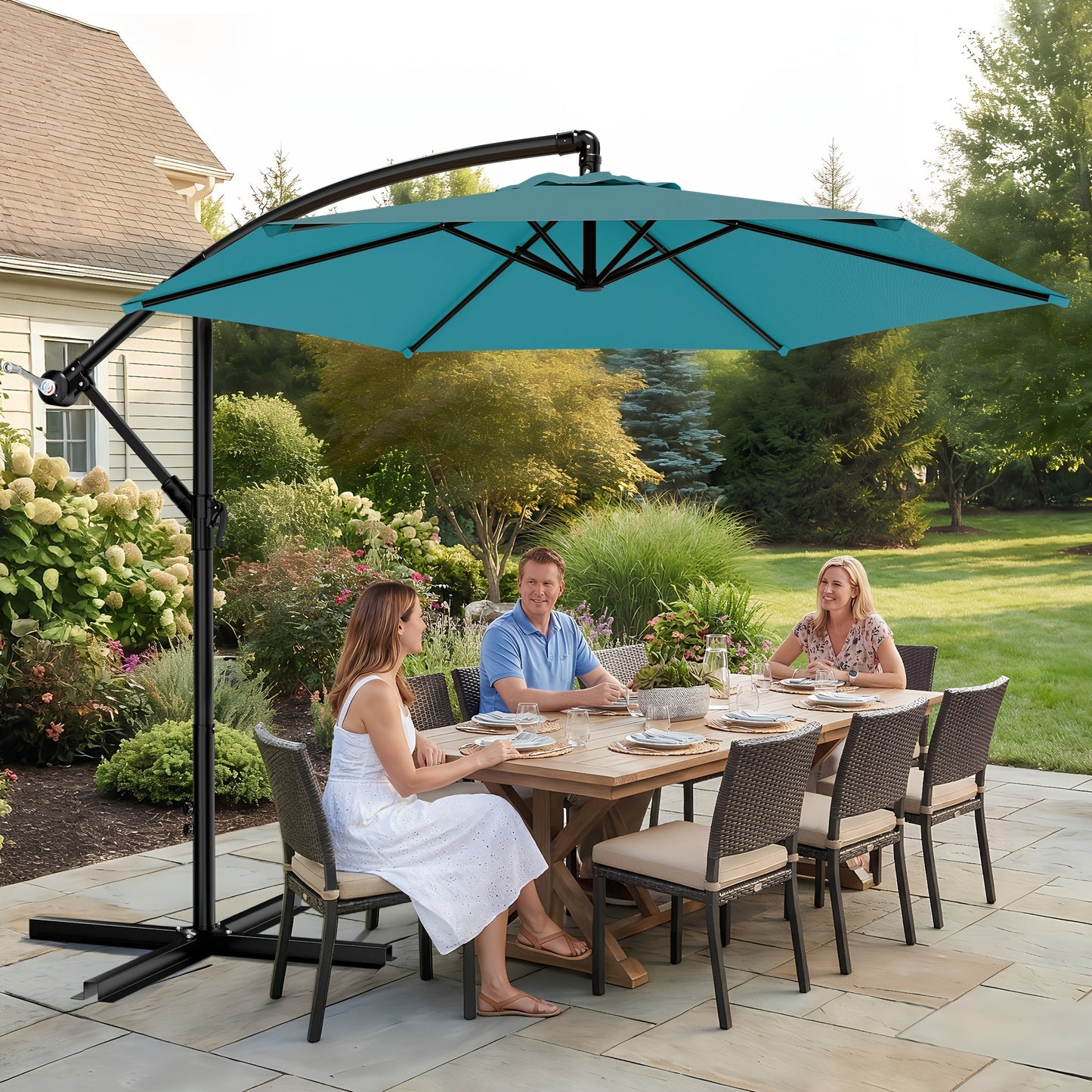 Patio Umbrella shown in the Lake Blue, 10ft option