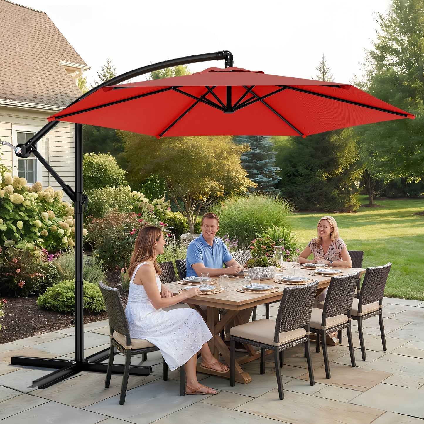 Patio Umbrella shown in the Red, 10ft option