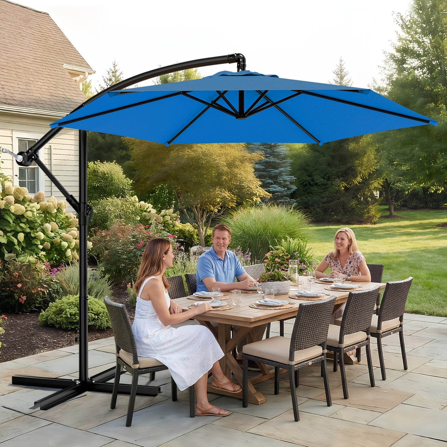 Patio Umbrella shown in the Royal Blue, 10ft option