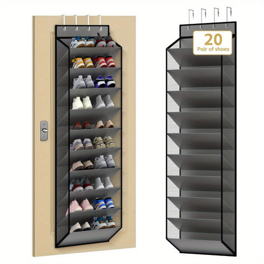 Shoe Organizer, Over Door 20 Pairs 10-Tier Hanging Mesh Shoe Rack with 4 Metal Hooks shown in the main product view