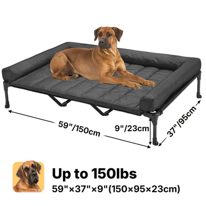 Elevated Dog Bed with Cooling Mesh & Removable Bolster Pillow Top Mat – Raised Dog Cot Bed, No-Slip Feet, Breathable Dog Sofa Bed for Indoor