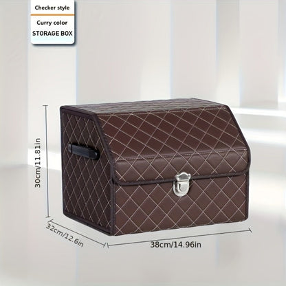 Car Trunk Organizer, Foldable PU Leather Lidded Box in Two Sizes with Lock-Style Closure and Three Color Options