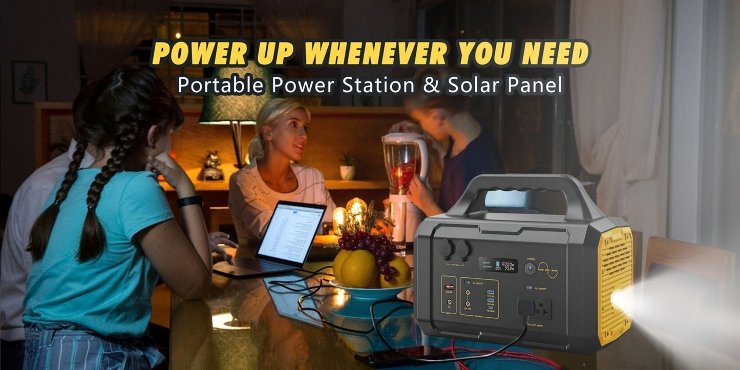 Portable Power Station 1075Wh/294Wh – 1000W/300W Solar Generator, Lithium Battery, 120V AC Outlet, for RV, Camping, Hiking