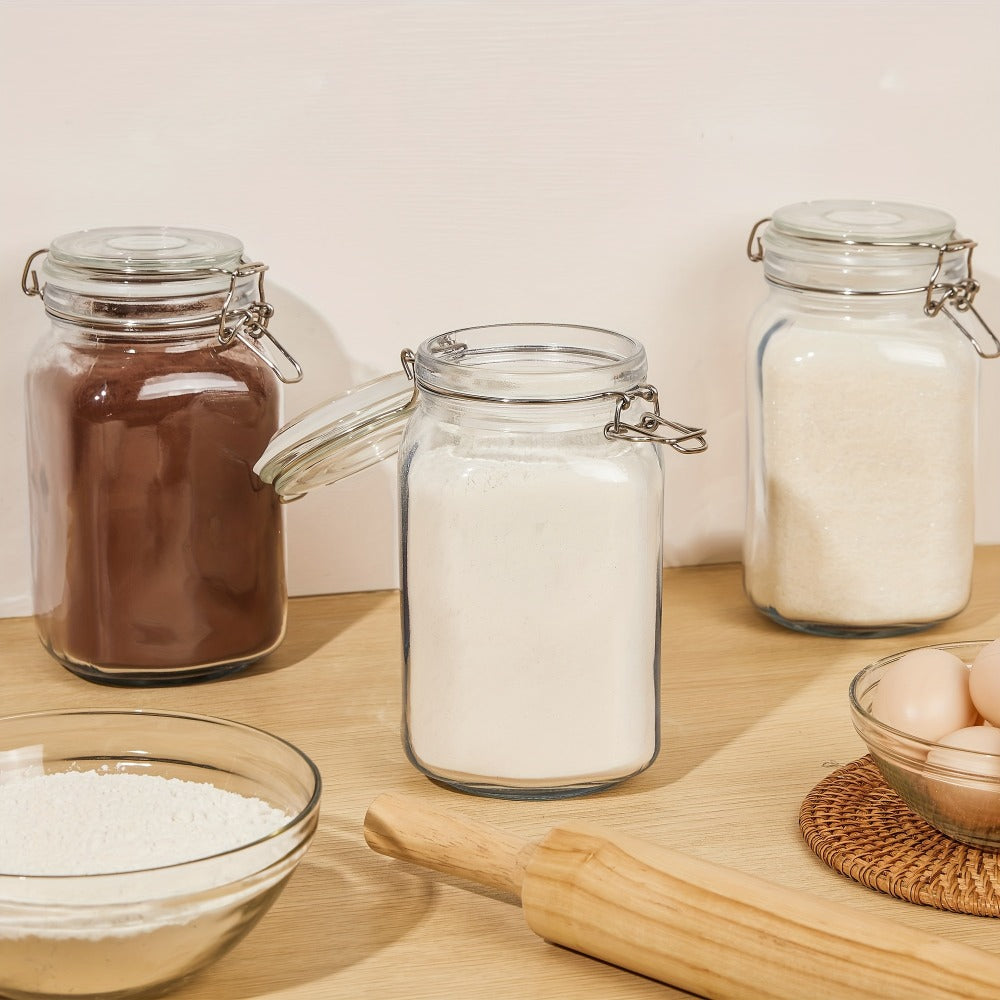 Airtight Glass Storage Jars with Lids 3-Pack 50 OZ, Square Food Canisters for Kitchen Pantry Organization