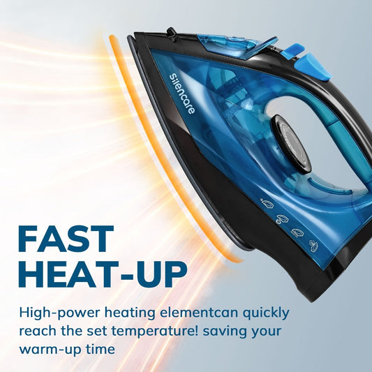 Steam Iron Non-Stick Bottom Plate High Pressure Anti-Calc Safety Protection Adjustable Temperature Steam Settings Dry Wet Clothes Fast