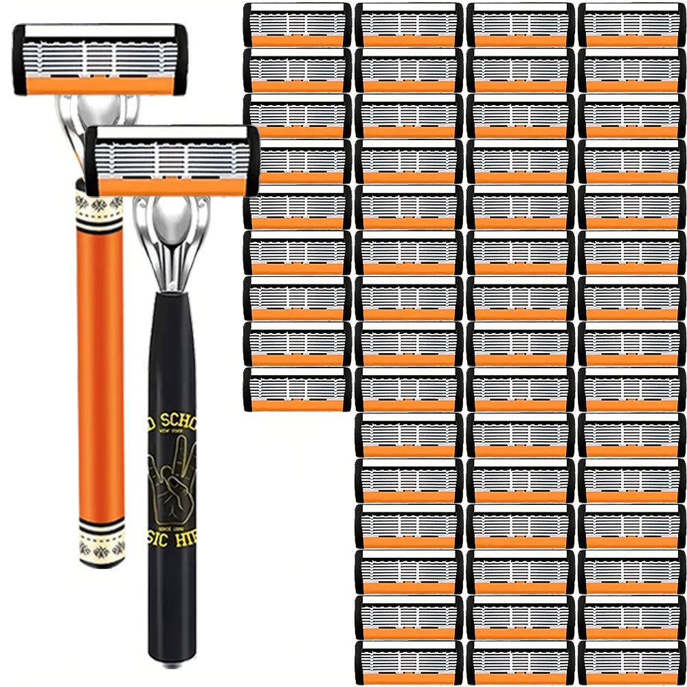 Double Edge Safety Razor Set for Men with 2 Handles & Stainless Steel Replacement Blades – Barber-Quality Close Shave Manual Shaving Kit