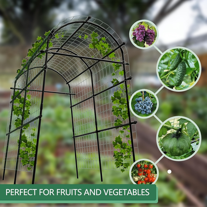 Garden Arch Trellis 7.5ft Tall Metal Climbing Plant Support with Netting for Vegetables Flowers Roses for Garden, Patio and Yard Use