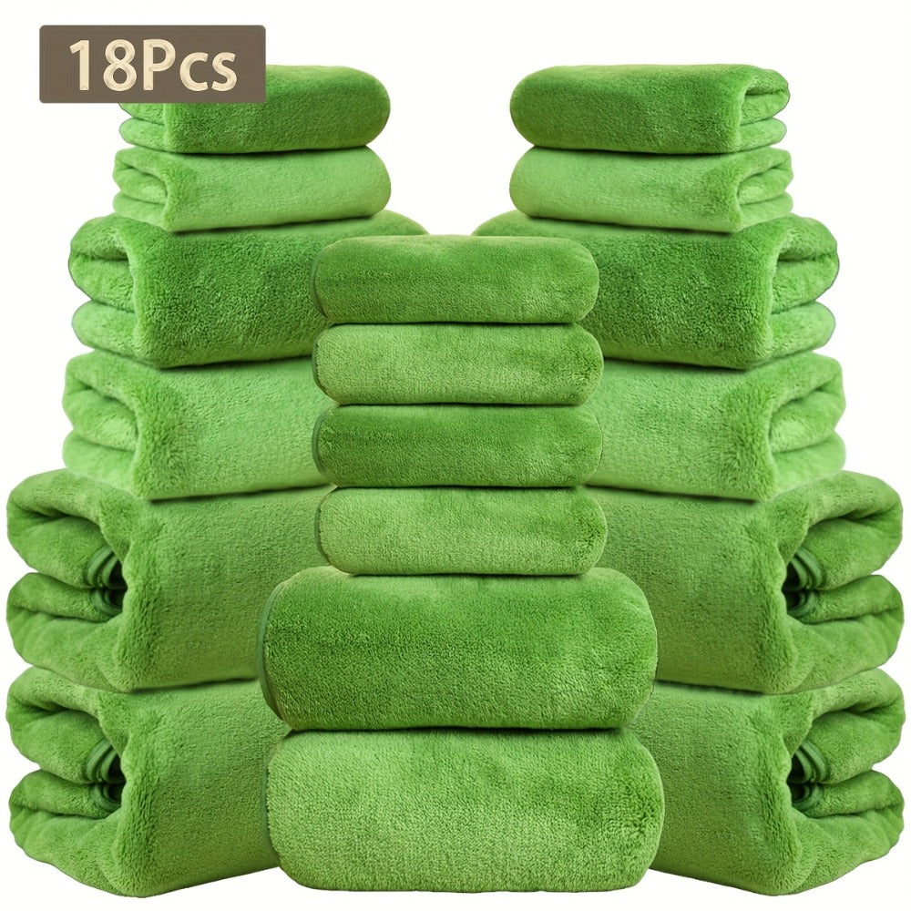 Eighteen-Piece Bath Towel Set with Four Bath Towels, Four Hand Towels and Ten Washcloths in 16 Colors