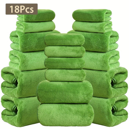 Eighteen-Piece Bath Towel Set with Four Bath Towels, Four Hand Towels and Ten Washcloths in 16 Colors