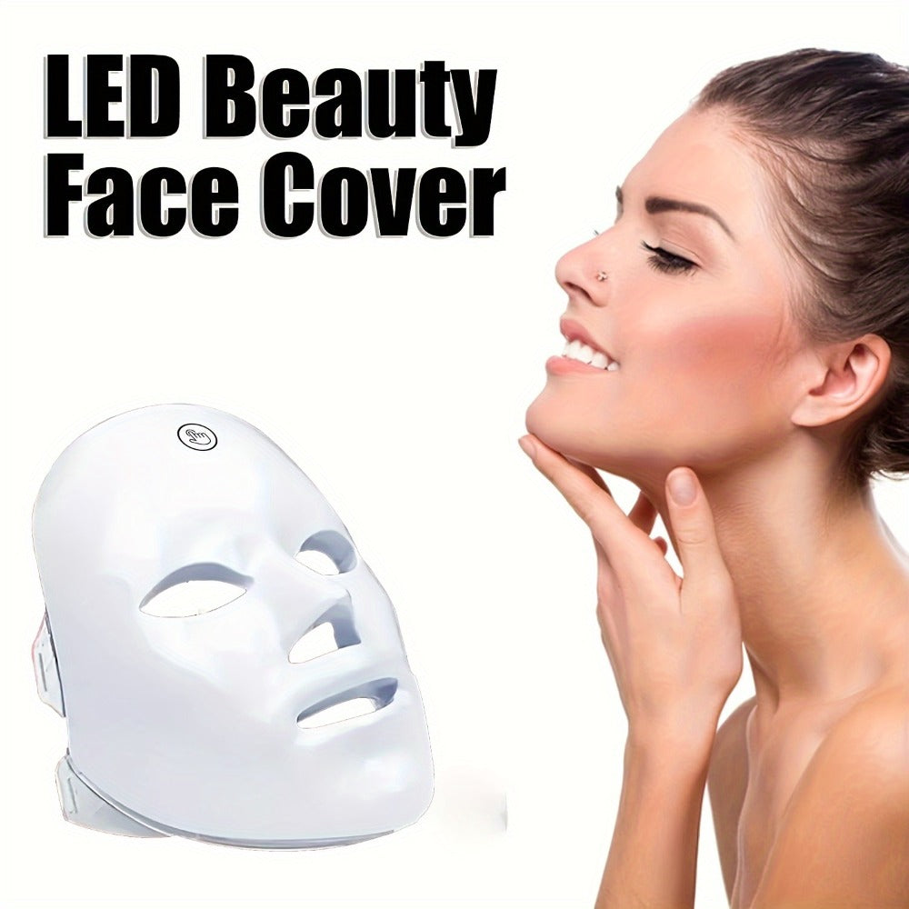 LED Light Therapy Face Mask 7-Function Photon Skin Rejuvenation Device - Red Blue Green Light for Bath Time, Home Spa and Personal Care