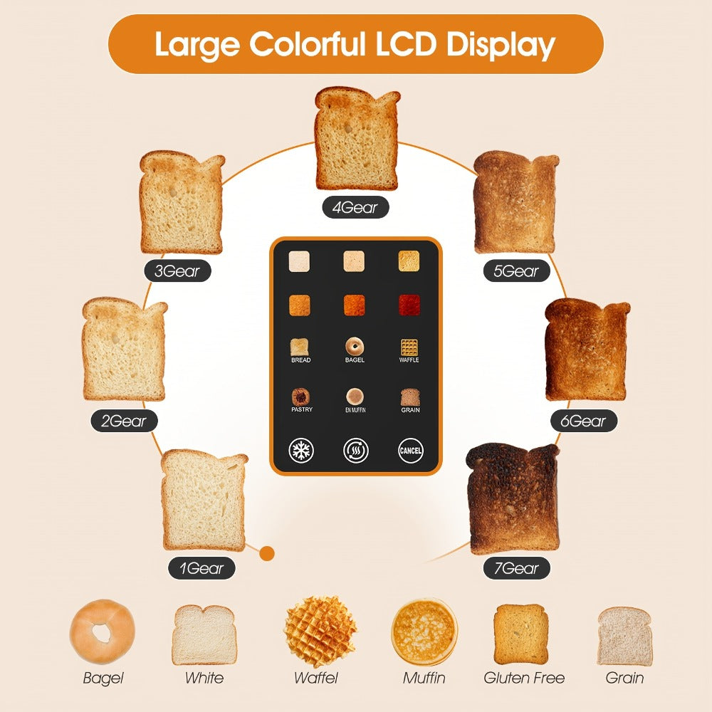 2 Slice Toaster with Touch Screen, 1.5" Wide Slot for Bread, Bagels & English Muffins, 6 Bread Types