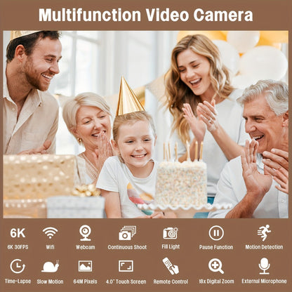 6K 64MP Video Camera Camcorder with IR Night Vision, DINGETU 18X Zoom Vlogging Camera, 4.0" Touch Screen