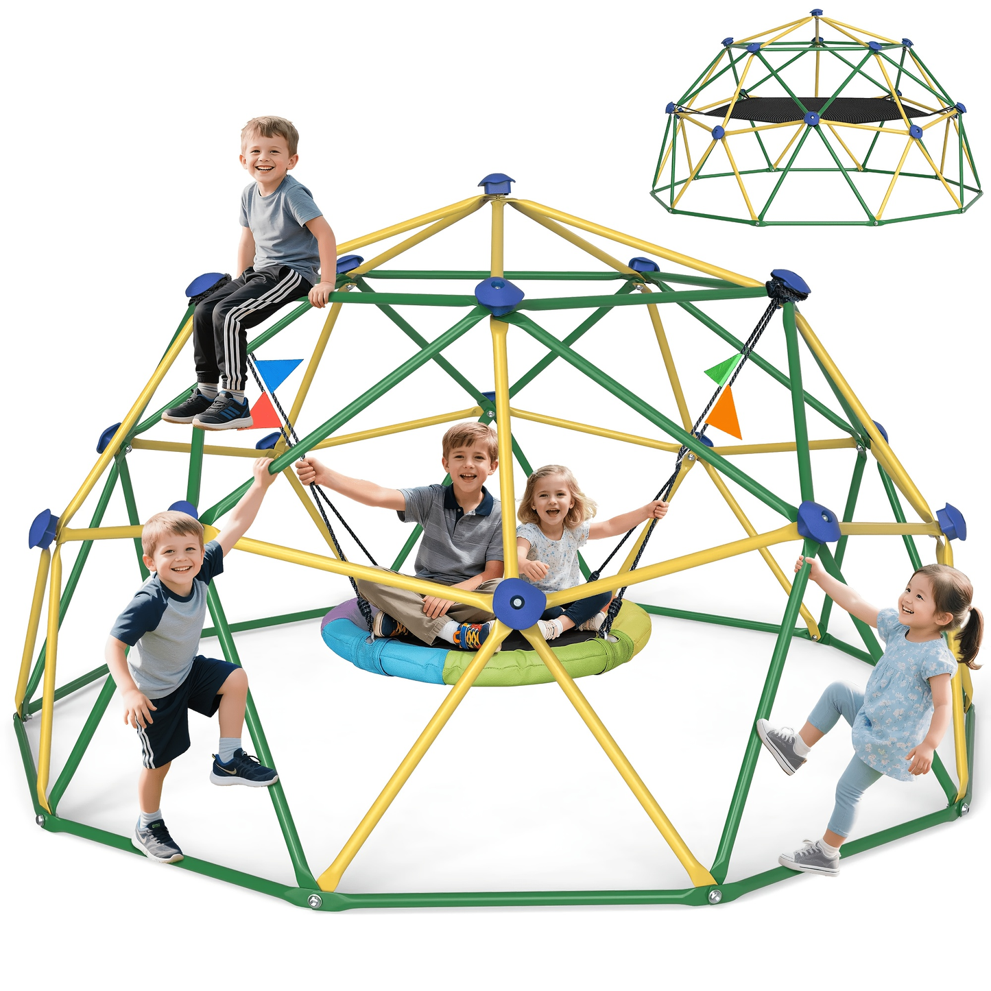 10FT Kids Climbing Dome with Hammock Swing Disc Swing Backyard Jungle Gym Steel Frame Outdoor Play Equipment 1000 LBS Capacity Gift for Boys