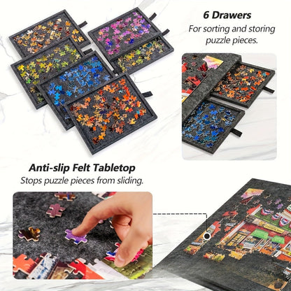 Portable Puzzle Board with Anti-Slip Surface, Fits 1000 & 1500 Piece Puzzles, Jigsaw Puzzle Table for Storage & Family Game Night