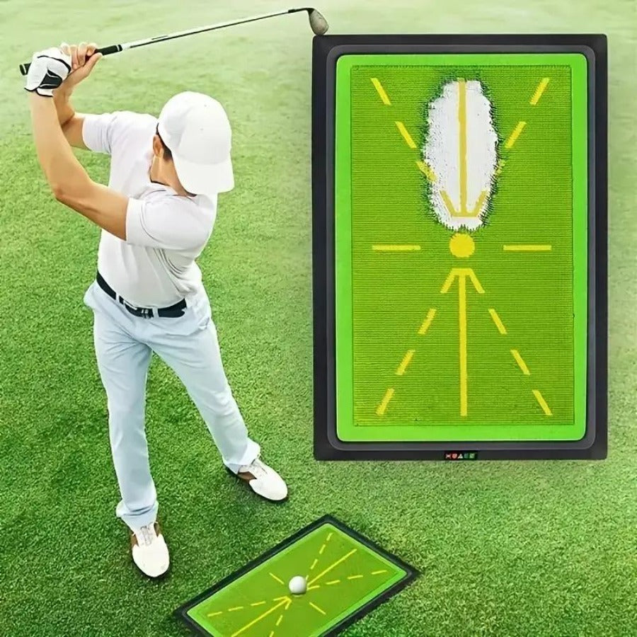 Golf Swing Training Mat with Ball Impact Path Feedback – Anti-Slip PP Base, Color-Change Swing Indicator, SBR Shock Absorption for Indoor