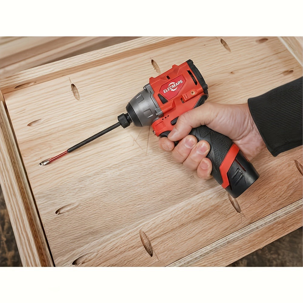 Power Tools ELECMAPS 1/4 Inch Cordless Brushless Impact Driver in Compact Red Tool-Only Configuration