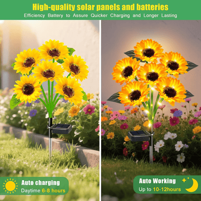 Solar Garden Lights 15-Head Sunflower Stakes with IP65 Rating and Ground-Stake Installation