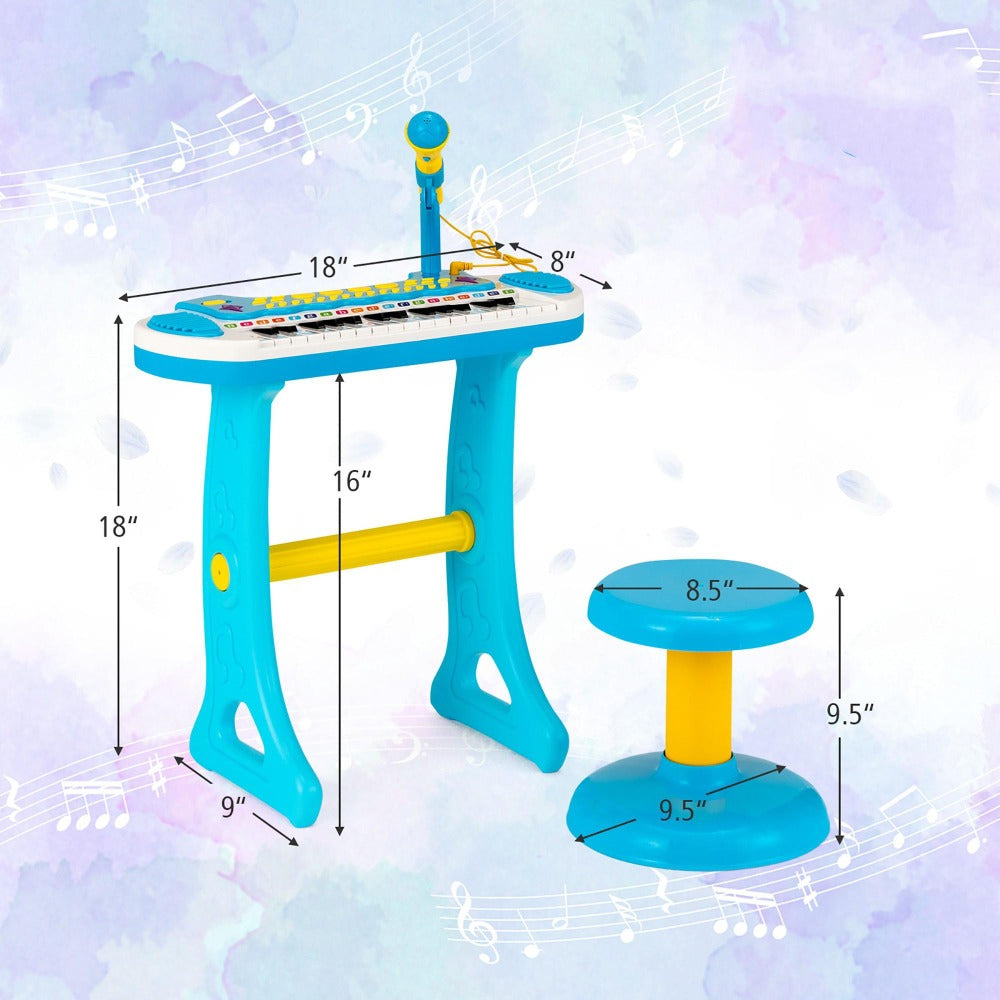 Kids Piano Keyboard 31-Key with Microphone & Stool, 22 Demos 8 Tones 7 Rhythms Flashing Lights