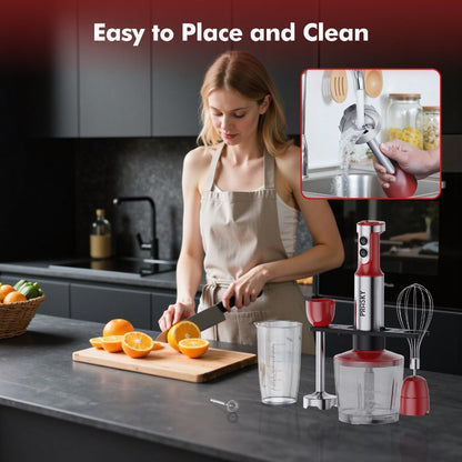 Immersion Blender 5-in-1 Handheld Mixer, Motor, Whisk Meat Chopper Measuring Cup Attachments, Stick Blender for Soups Smoothies Sauces