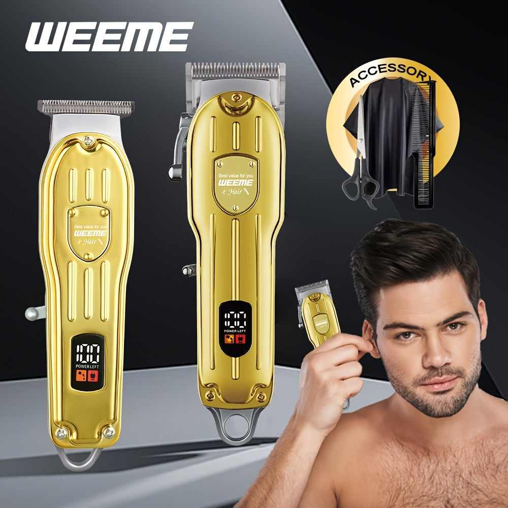 Hair Clipper WEEME 819 Gold or Silver Two-Tool Set with LCD Displays, USB Charging and Eight Guide Combs