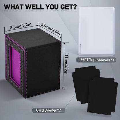 Windowed Trading Card Deck Box with Two Dividers and Five Black Accent Color Options for Organized Storage