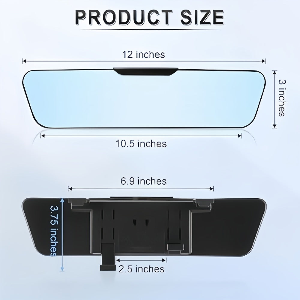Anti-Glare Rearview Mirror 12" Wide Angle Panoramic – Universal Clip-On Convex Mirror for Car, SUV & Truck