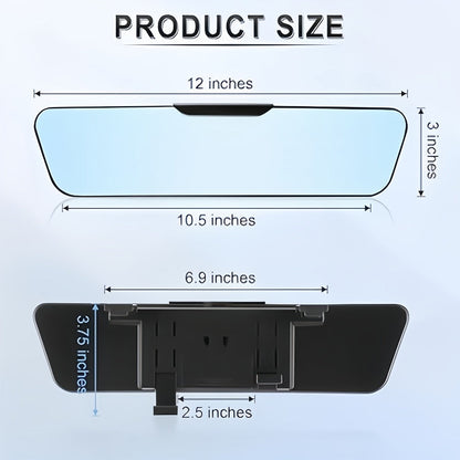 Anti-Glare Rearview Mirror 12" Wide Angle Panoramic – Universal Clip-On Convex Mirror for Car, SUV & Truck