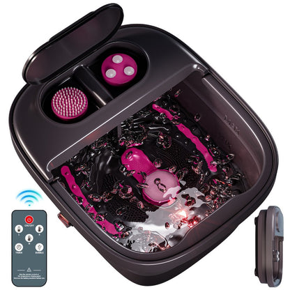 Collapsible Foot Spa Bath with Heat Bubble Massager & Remote Temperature Control – 3 Pedicure Attachments Foldable Foot Soak Tub with Handle