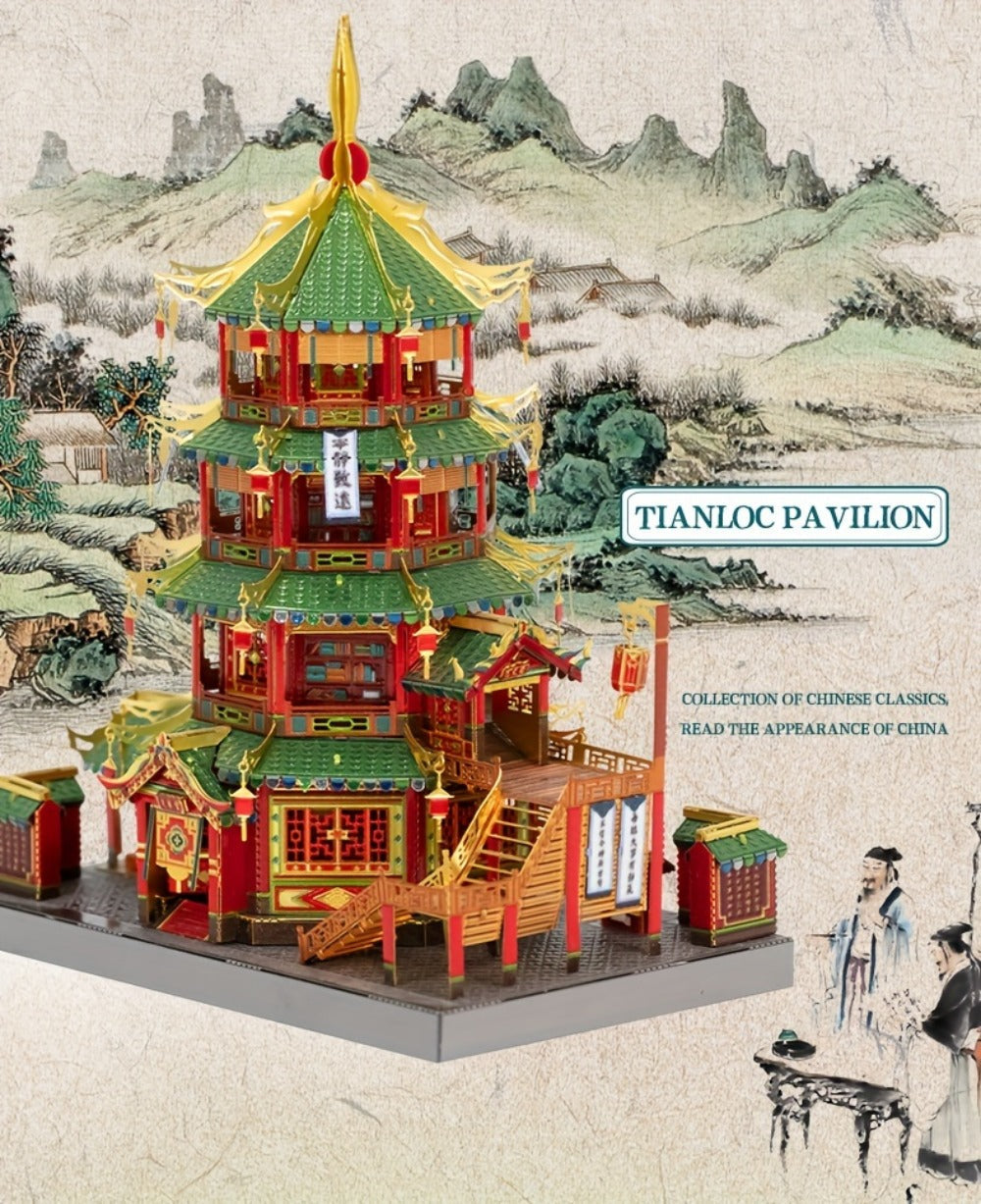Chinese Street View Metal Model Kit, MU 3D Puzzle Traditional Architecture, Tianloc Pavilion Chiya Chai Tea House Drunk Xiao Lou