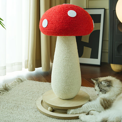Cat Scratching Post Mushroom Sisal Board with Spinning Ball Track Interactive Toy for Cats and Kittens Stable Non-Slip Base Large