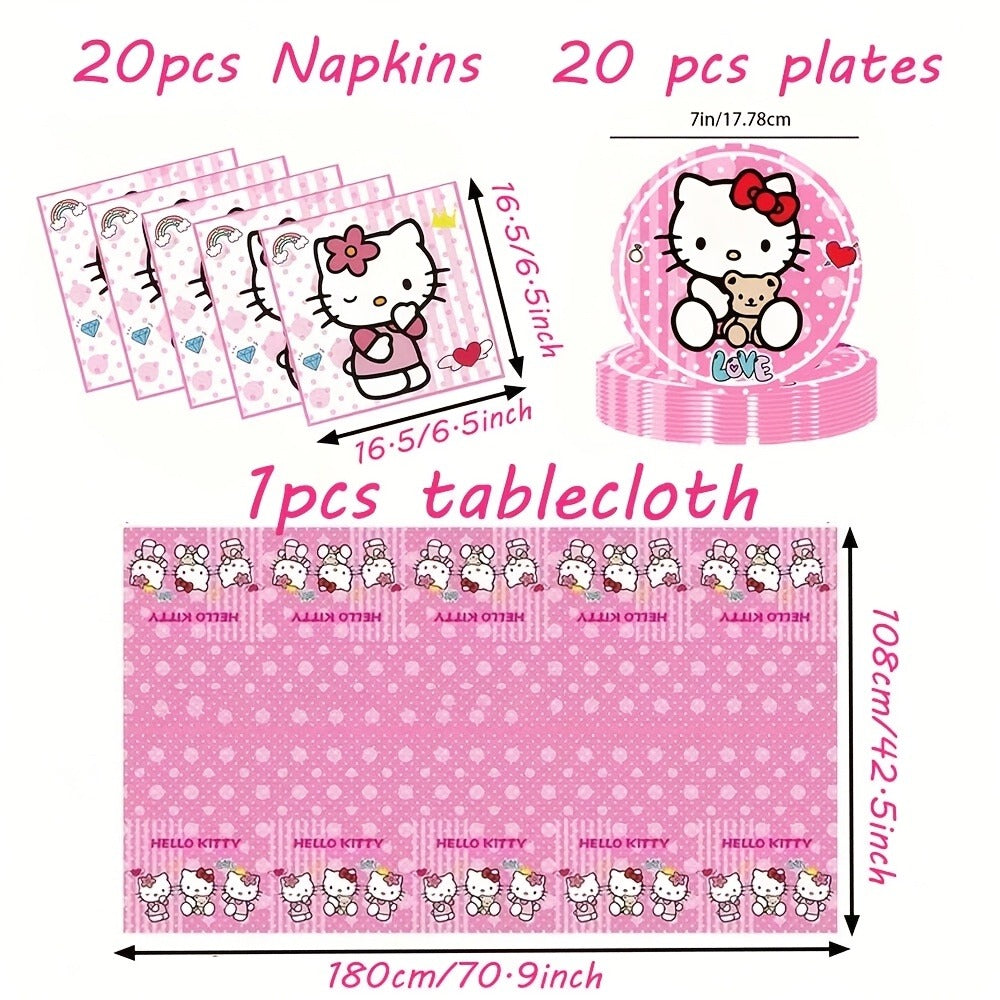 Party Supplies Hello Kitty 41-Piece Pink Table Set with 20 Plates, 20 Napkins and One Tablecloth