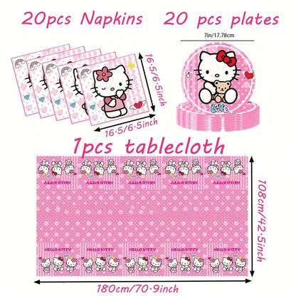 Party Supplies Hello Kitty 41-Piece Pink Table Set with 20 Plates, 20 Napkins and One Tablecloth