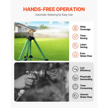 Garden Sprinkler Tripod 360° Rotating Brass Head Lawn Irrigation Adjustable Height