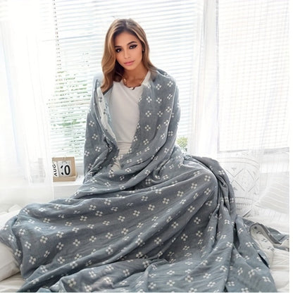 Jacquard Cotton Blanket, Geometric Cross Pattern Pure Cotton Throw, Breathable All Season, 4 Colors